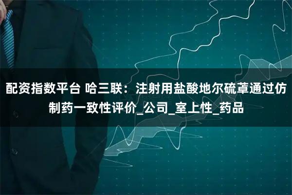 配资指数平台 哈三联:注射用盐酸地尔硫䓬通过仿制药一致性评价_公司_室上性_药品